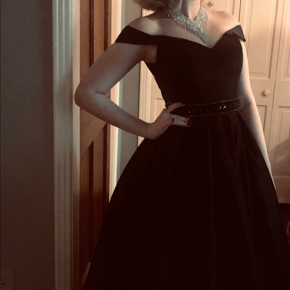 Black Satin Formal floor length off shoulder dress